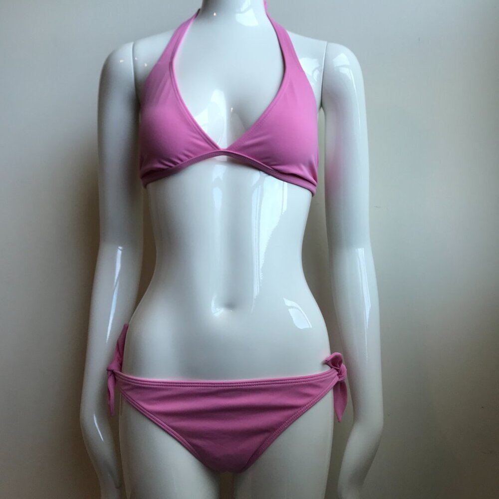 billabong d cup solid pink halter bikini